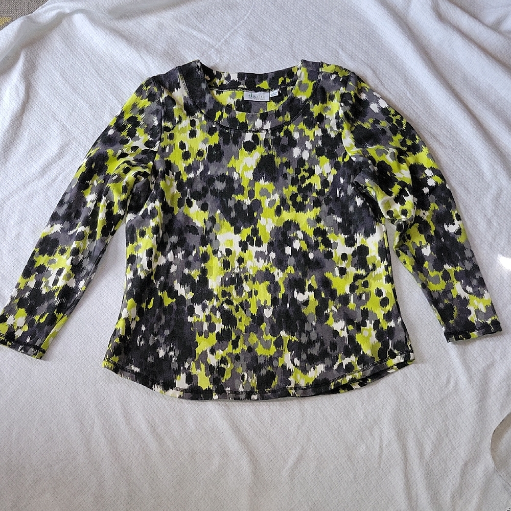 Denim & Co Active QVC Green Black Top Mefium